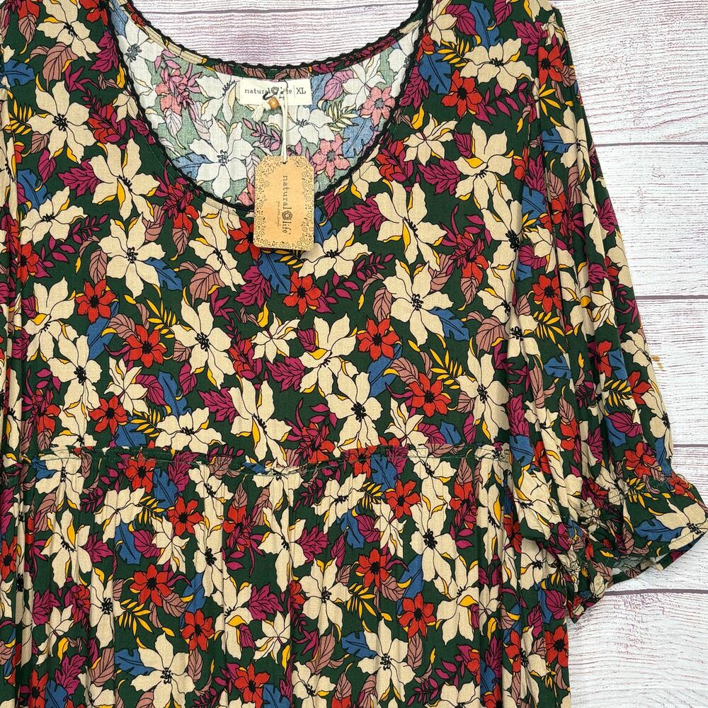Natural Life Collette Tiered Maxi Tiered Dress Green White Lilies Floral XL New - Picture 13 of 16